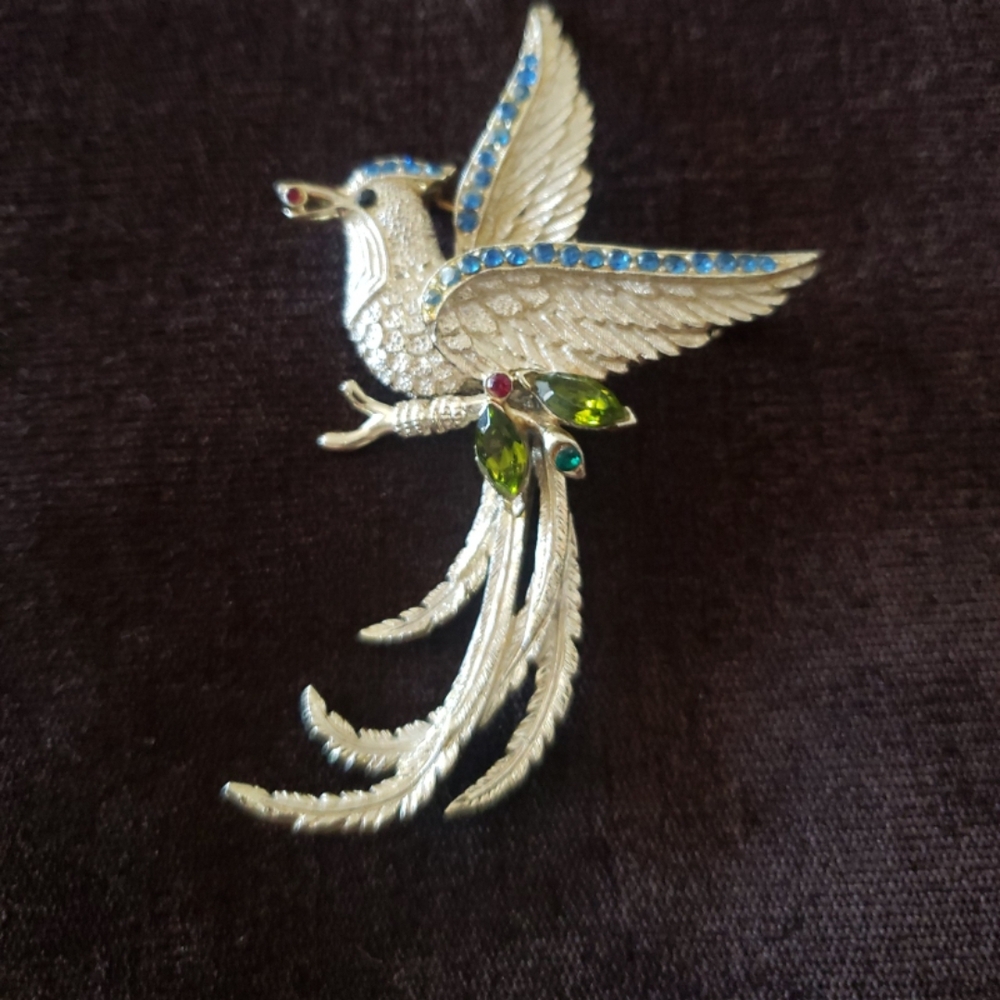 Elegant Silver and Blue Bird Brooch